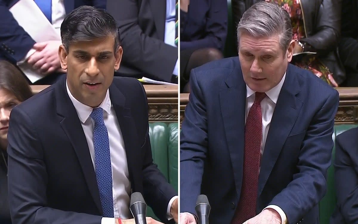 Rishi Sunak and Sir Keir Starmer clashed over the Post Office Horizon scandal at PMQs (ES Composite)