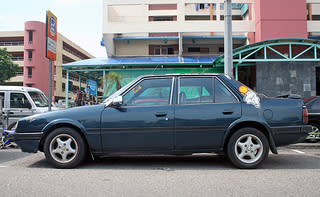 Old car with stickers