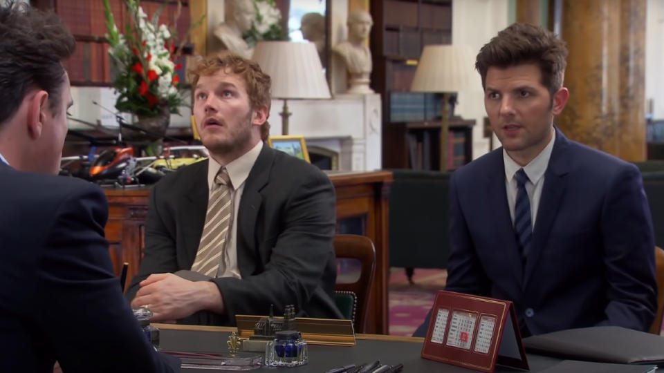 Chris Pratt and Adam Scott on Parks and Recreation