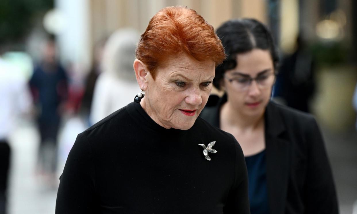 <span>Greens senator Mehreen Faruqi brought a racial discrimination case against Pauline Hanson (pictured) alleging she was subjected to racial vilification, abuse and discrimination over a tweet.</span><span>Photograph: Bianca de Marchi/AAP</span>