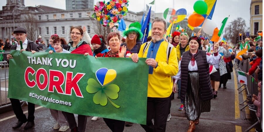 Ukrainians during the St. Patrick's Day parade in the Irish city of Cork