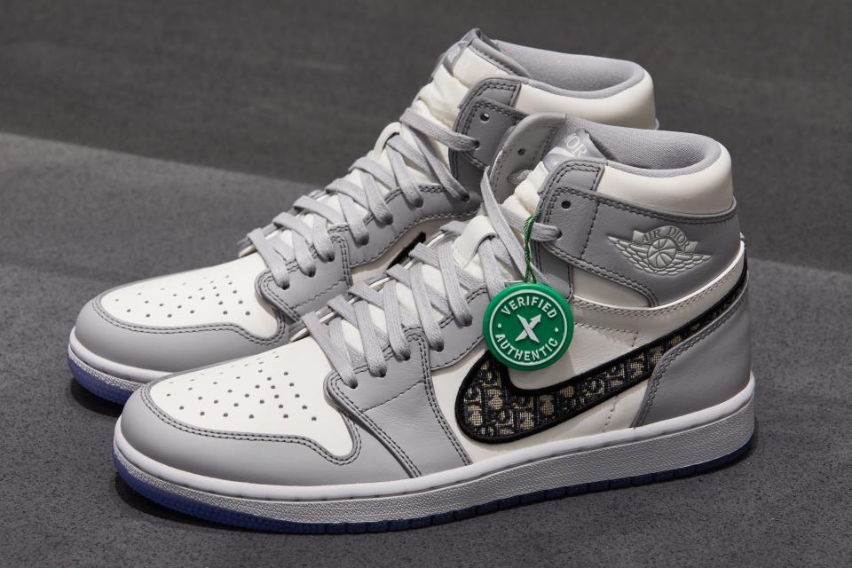 <p>The price is right? A pair of Jordan x Dior Jordan 1 Retro High sneakers, which regularly resell for more than £10,000</p> (Ed Reeve)