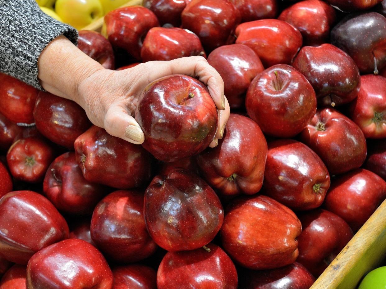 Lifestyle...A shopper holds a "Red Delicious Apple" in her hand.