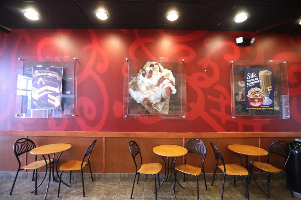 Cold Stone Creamery will be getting renovations such as plaster painting, LED lighting, new flooring and a bar counter replacing the tables. The store is located at 3420 E. Calumet Street Wednesday, January 25, 2023, in Appleton, Wis. 
Dan Powers/USA TODAY NETWORK-Wisconsin.
