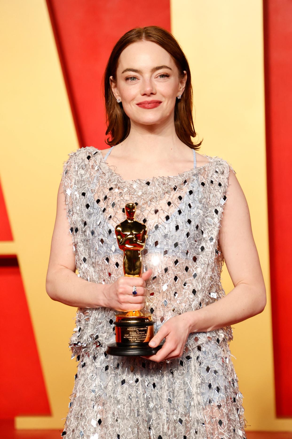 Emma Stone at Vanity Fair Oscars Party (AFP via Getty Images)