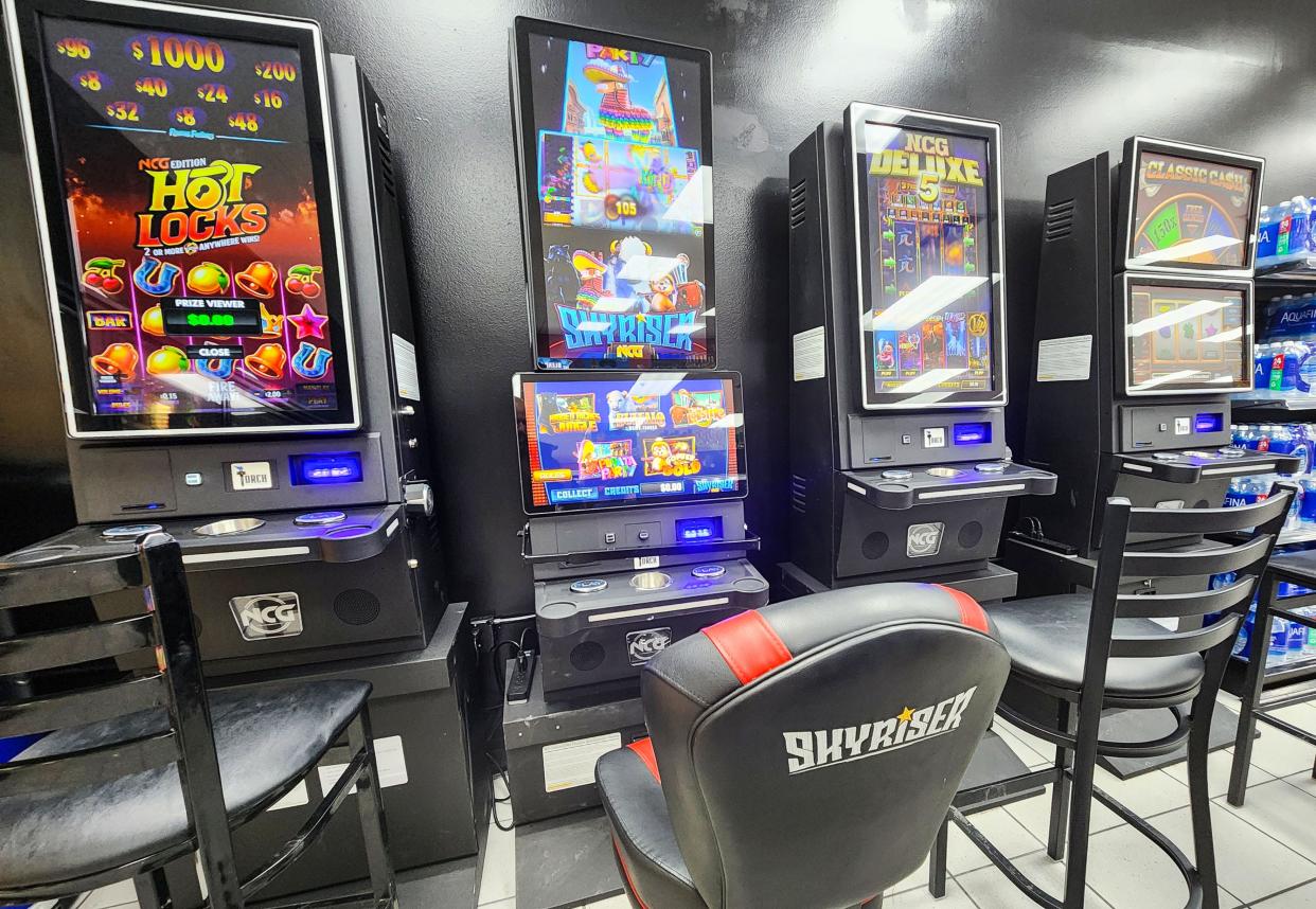 Video lottery terminals at a Rapid Robert's gas station in Springfield on Tuesday, Jan. 23, 2024.