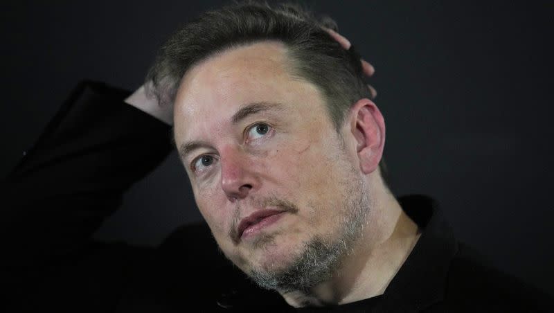 Elon Musk appears at an event with Britain’s Prime Minister Rishi Sunak in London, on Nov. 2, 2023. According to Musk, the first human received an implant from his computer-brain interface company Neuralink over the weekend.