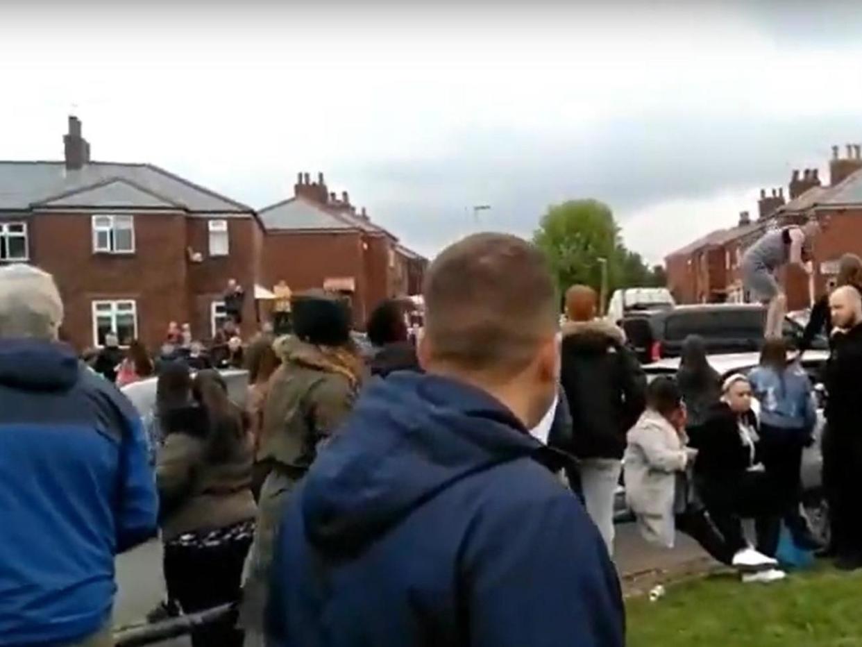 Residents at a Tommy Robinson event in Oldham: Screengrab YouTube