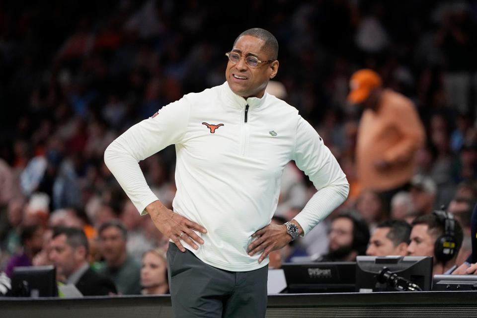 Coach Rodney Terry watches his Longhorns in their win over Colorado State on Thursday night. Only two teams scored fewer points than Texas' 56 on the opening day of the NCAA Tournament, but fortunately for the Horns, Colorado State was one of them.