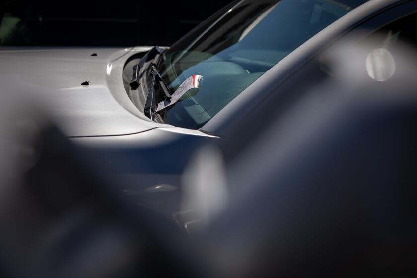 Los Angeles, CA - August 25: A parking ticket on the windshild of a vehicle on Barrington Ave. in Los Angeles on Friday, Aug. 25, 2023 in Los Angeles, CA. (Jason Armond / Los Angeles Times)