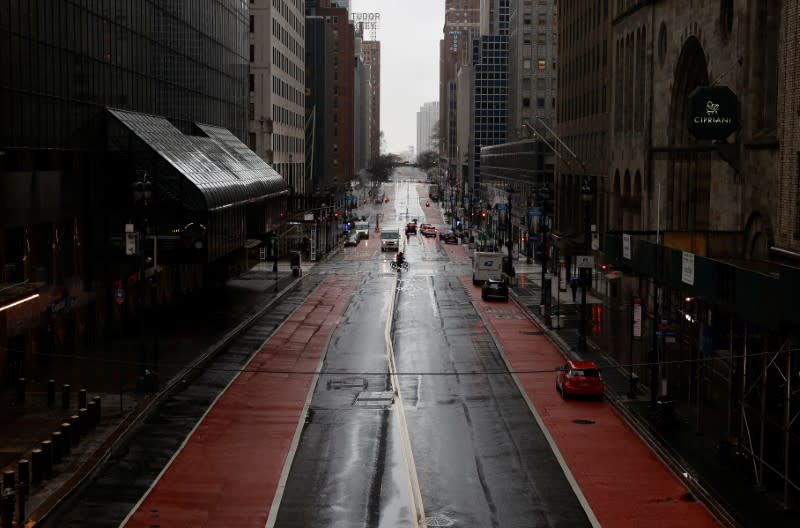 A nearly empty East 42nd Street is seen in midtown Manhattan as the coronavirus disease (COVID-19) outbreak continues, in New York