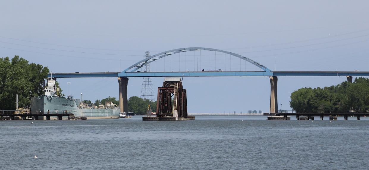 The mouth of the Fox River, looking north from downtown Green Bay.