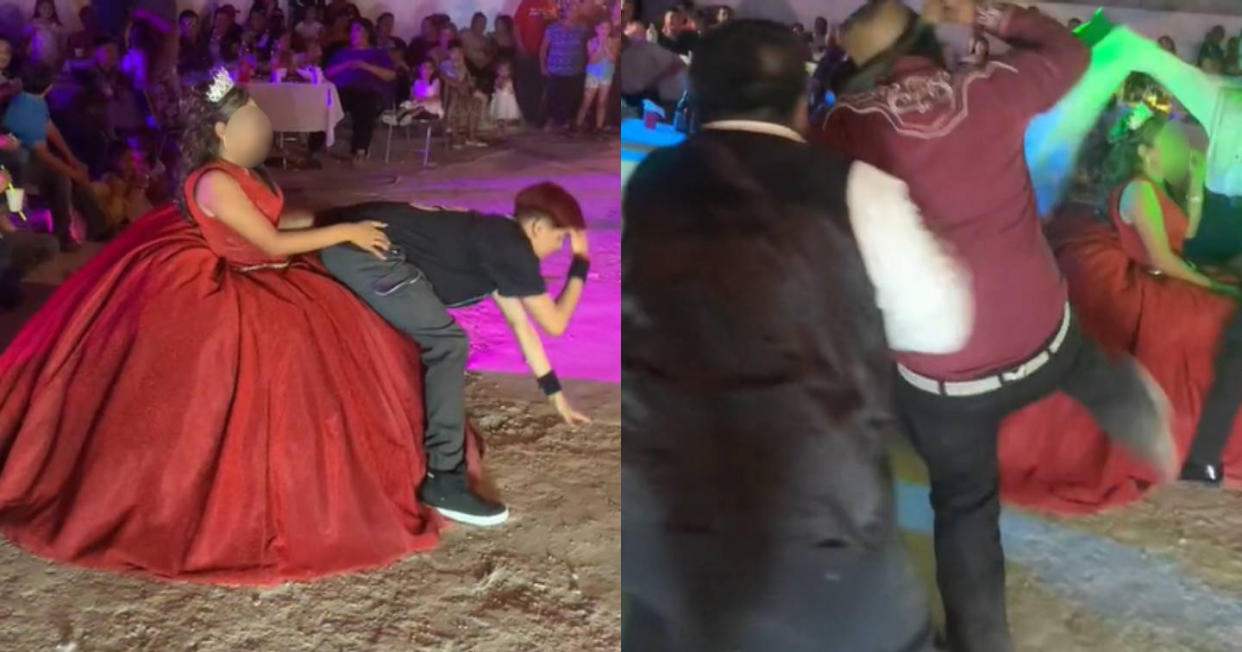 Chambelanes hacen 'baile picante' con quinceañera y el padre de ella no lo soporta | Foto: Captura de video TikTok vía @evolucioncero