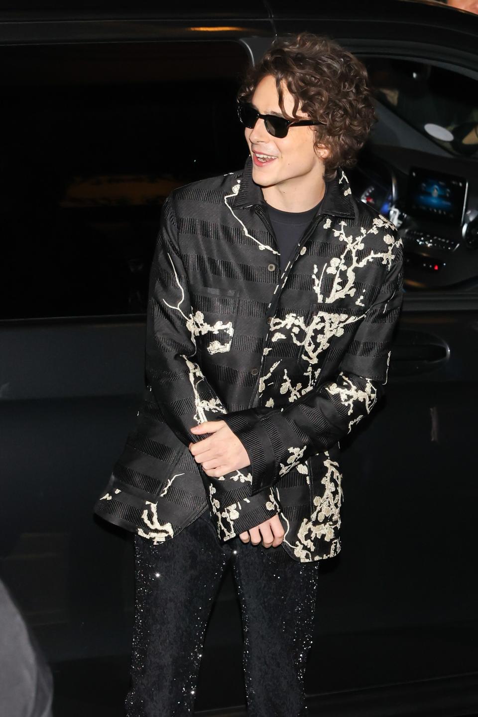 Timothée Chalamet arrives at the Jean Paul Gaultier haute couture spring-summer show as part of Paris Fashion Week on January 25, 2023.