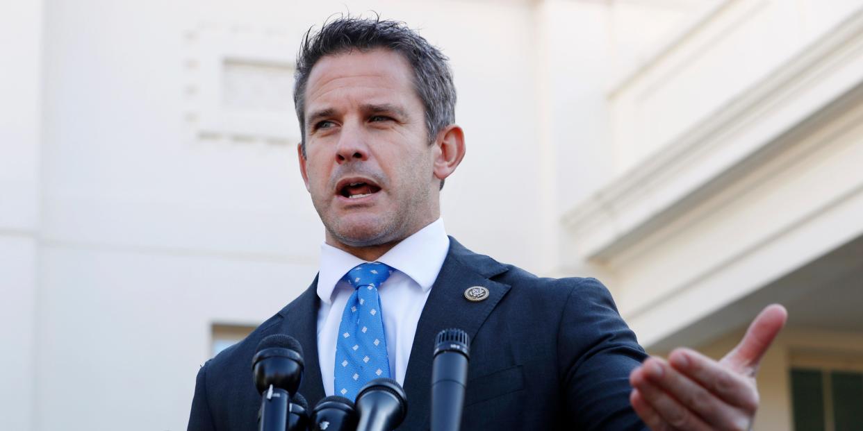 FILE - In this March 6, 2019 file photo, Rep. Adam Kinzinger, R-Ill., speaks to the media at the White House in Washington.  Kinzinger is slamming as “beyond repugnant” President Donald Trump’s tweet of a conservative pastor’s comment that removing Trump from office would provoke a “civil war.” (AP Photo/Jacquelyn Martin)