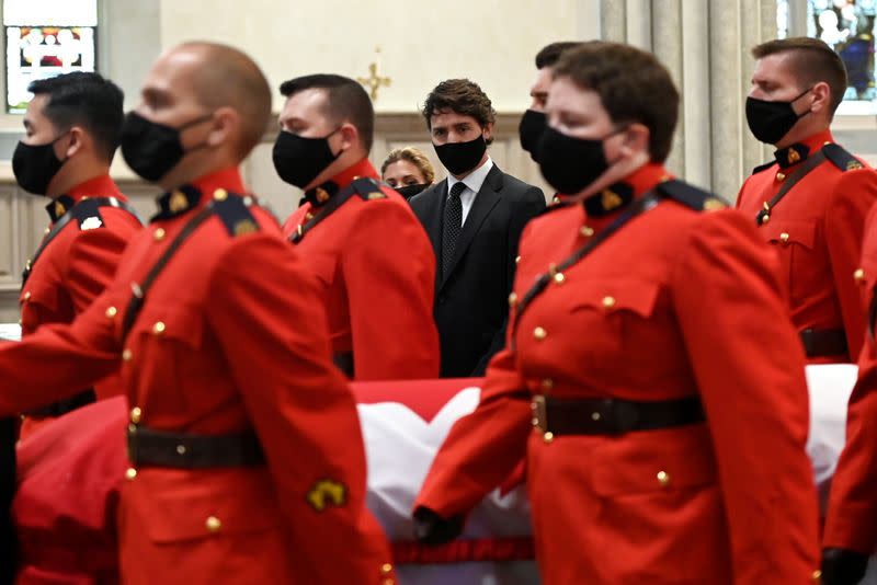 Canada's Prime Minister Justin Trudeau attends the state funeral service for late former prime minister John Turner in Toronto