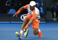 Tennis - Australian Open - Melbourne Park, Melbourne, Australia - 24/1/17 Germany's Mischa Zverev hits a shot during his Men's singles quarter-final match against Switzerland's Roger Federer. REUTERS/Thomas Peter