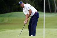 Matt Kuchar putts on the 10th green during the second round of the Sony Open golf tournament, Friday, Jan. 14, 2022, at Waialae Country Club in Honolulu. (AP Photo/Matt York)