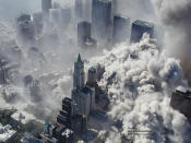 A photo taken on September 11, 2001 by the New York City Police Department as the North Tower collapses, engulfing lower Manhattan in smoke and ash. <br><br>(Photo: AP Photo/NYPD, Det. Greg Semendinger)<br><br>For the full photo collection, go to <a href="http://www.life.com/gallery/59971/911-the-25-most-powerful-photos#index/0" rel="nofollow noopener" target="_blank" data-ylk="slk:LIFE.com;elm:context_link;itc:0;sec:content-canvas" class="link ">LIFE.com</a>