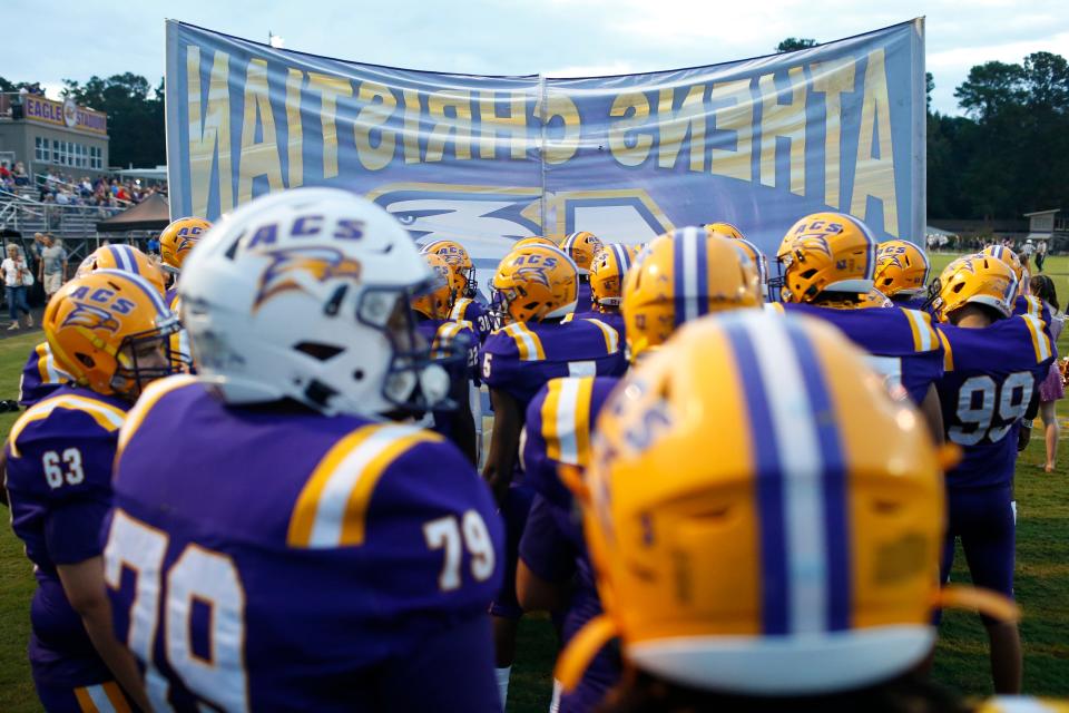 Athens Christian gets ready to take the field before the start of an GHSA high school football between Mount Vernon and Athens Christian in Athens, Ga., on Friday Sept. 17, 2021. Mount Vernon won 35-14.