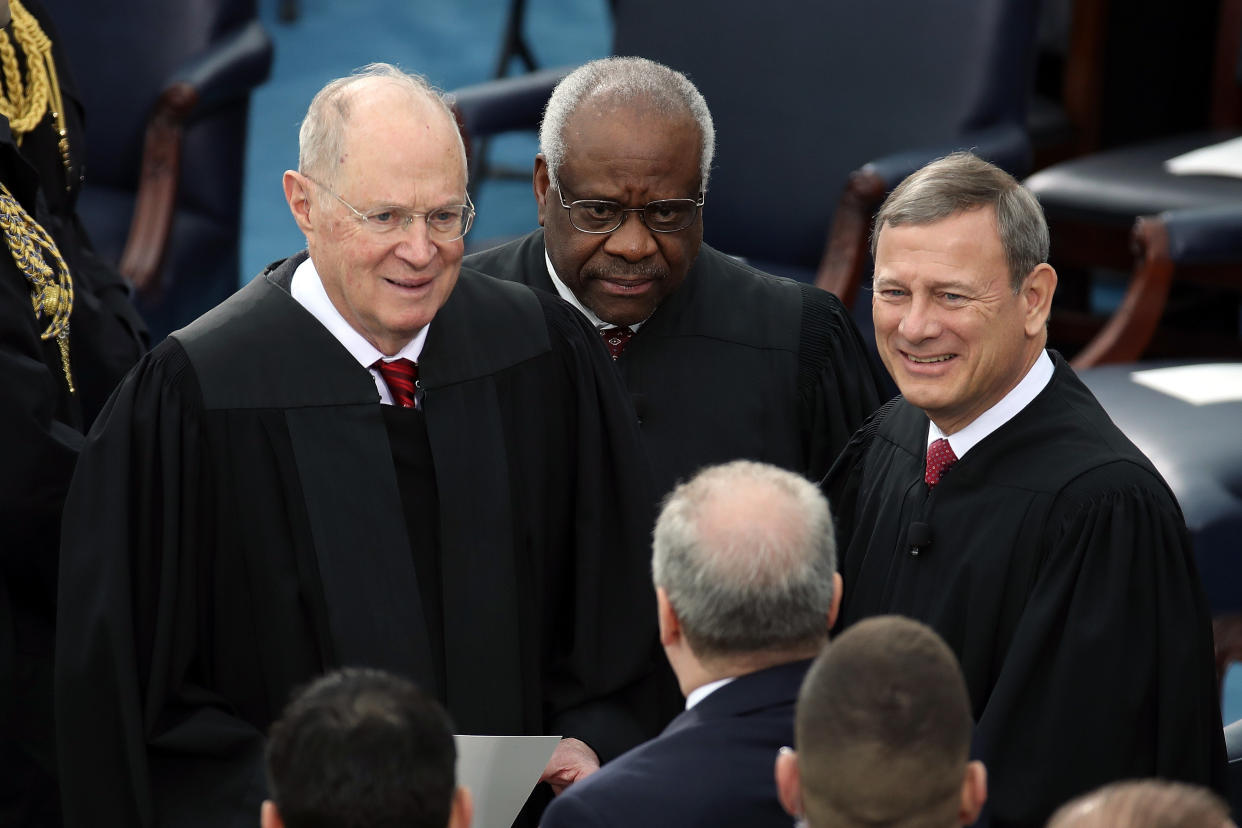 Supreme Court Justices Anthony Kennedy, Clarence Thomas and John Roberts attend President Donald Trump's inauguration ceremony on Jan. 20, 2017, in Washington, D.C. (Drew Angerer via Getty Images)