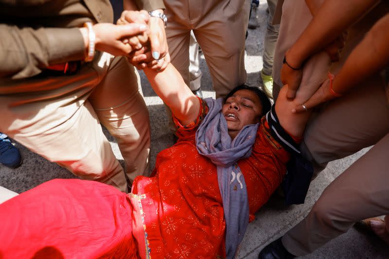 Protest by supporters of the Aam Aadmi Party (AAP) in New Delhi