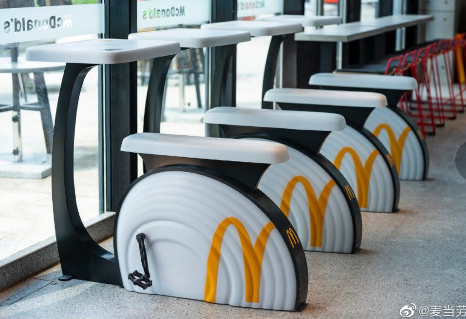 Weibo screen grab of an exercise bike with a table at McDonald's China