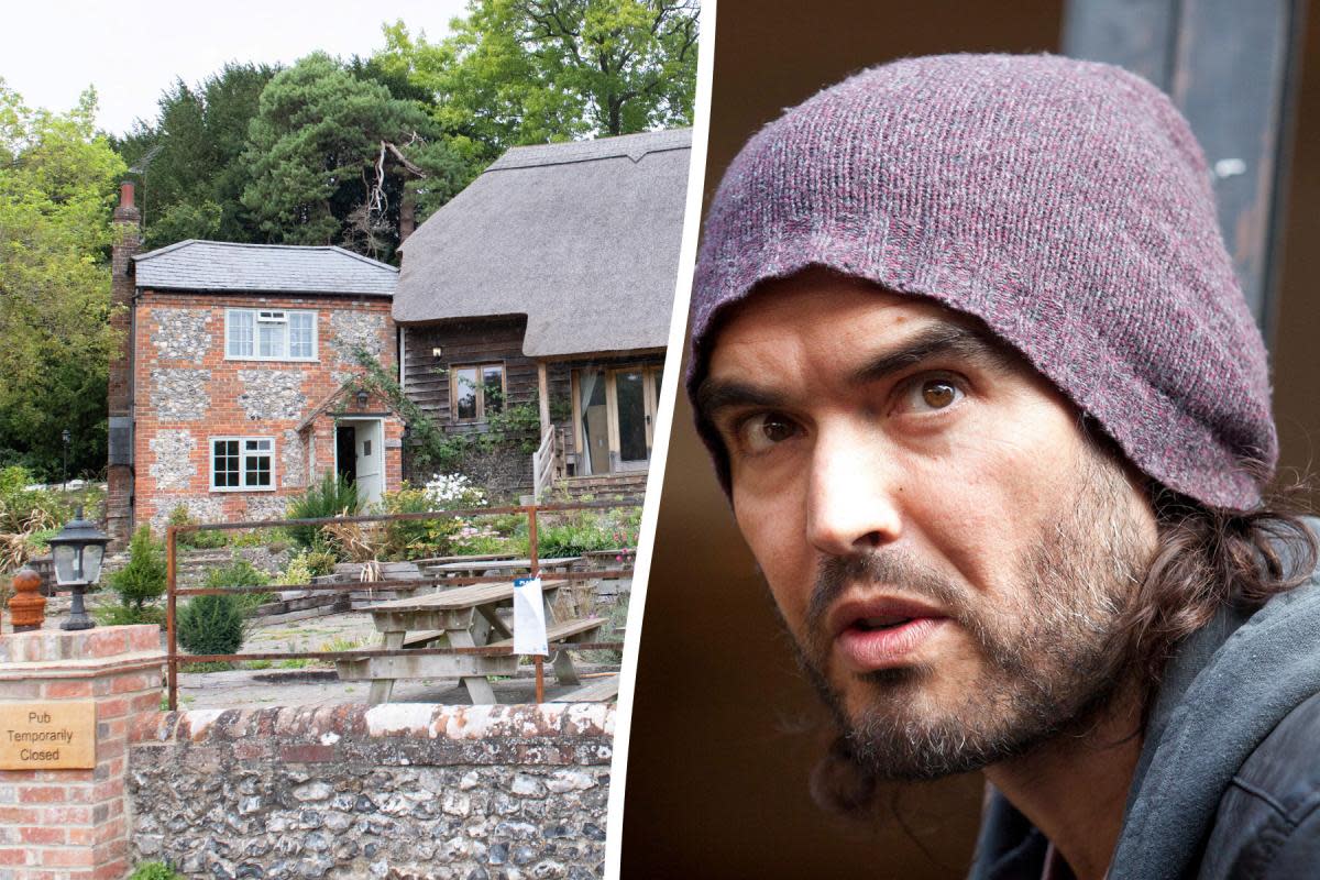 The Crown in Pishill, left, and Russell Brand <i>(Image: SWNS)</i>