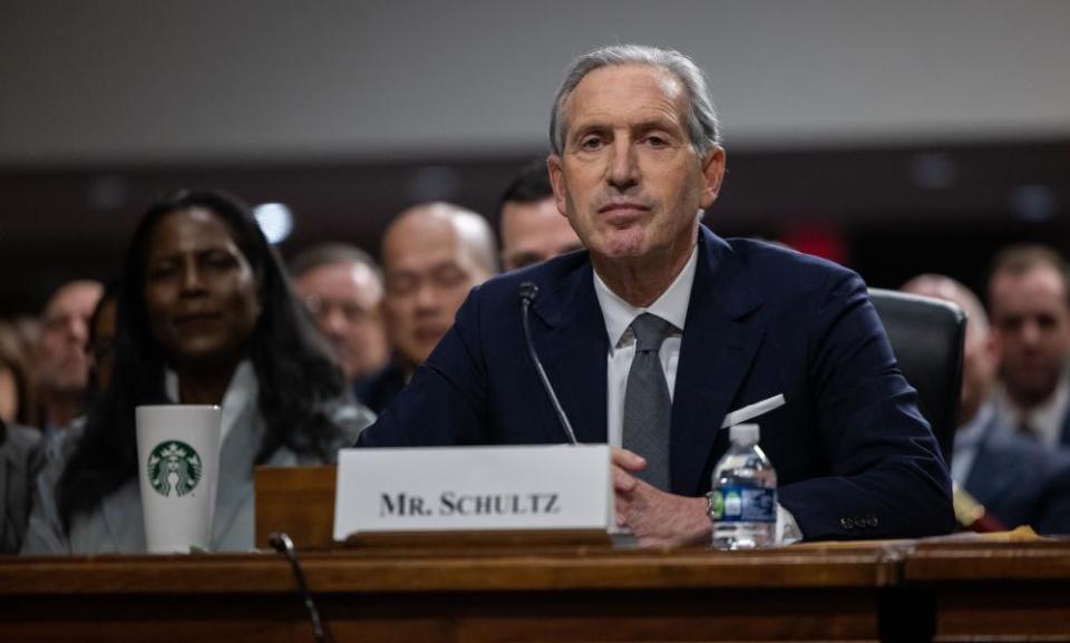 Starbucks founder and former CEO Howard Schultz testifies before a Senate committee in March.