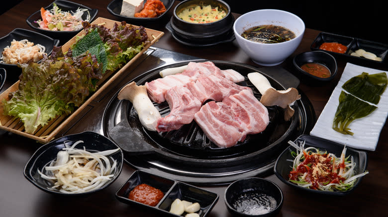 Korean barbecue foods on table