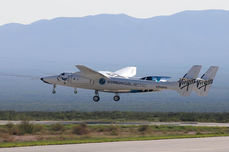 FILE PHOTO: Virgin Galactic's passenger rocket plane VSS Unity takes off with carrier jet at Spaceport America