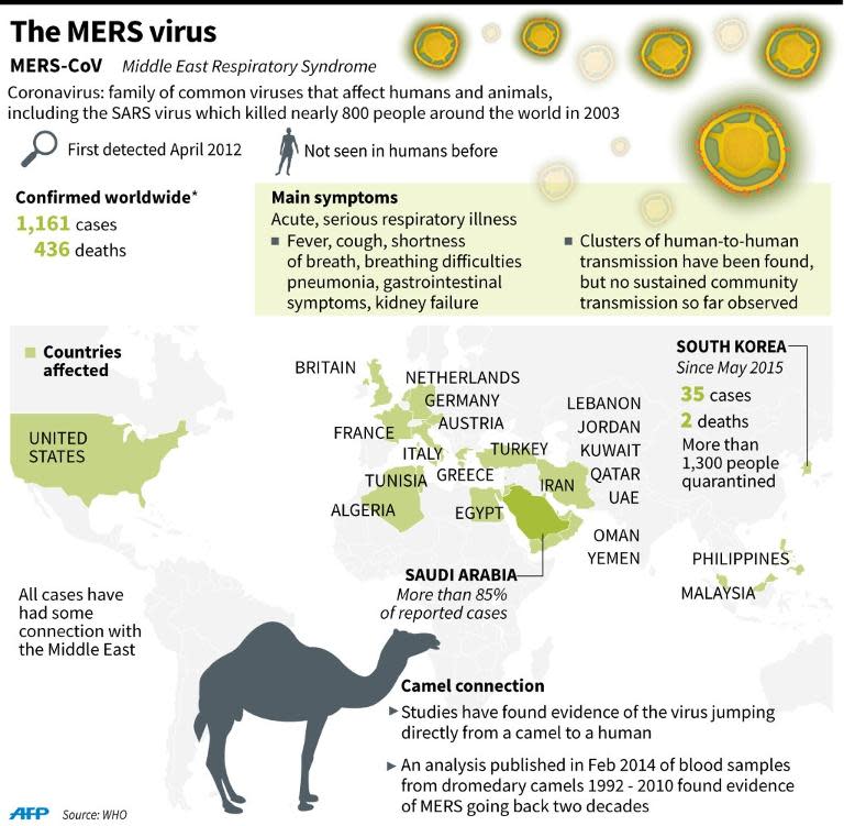 Graphic on the MERS virus, now affecting 35 people in South Korea, the biggest outbreak outside of Saudi Arabia since its discovery in 2012