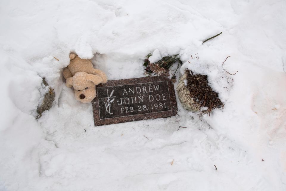 The grave of Baby Andrew John Doe, an infant who was found dead in a ditch in 1981, is shown. Police arrested Theresa Rose Bentaas decades later on Friday, March 8, 2019 after determining through DNA that she was the mother.