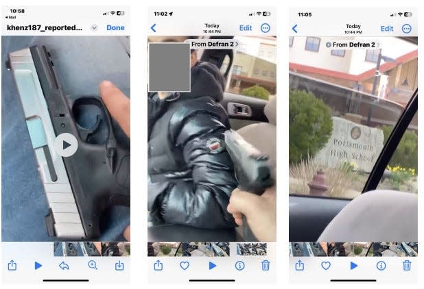 Still shots of the Snapchat video allegedly made by Kyle Hendrickson, who is facing a criminal charge for allegedly threatening to shoot up Portsmouth High School.
