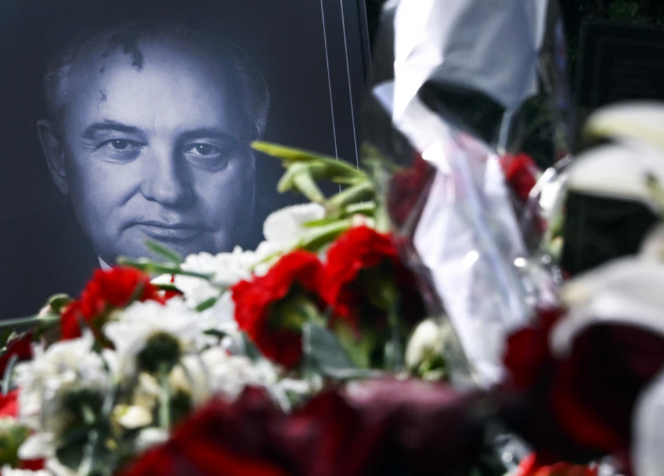 A picture shows the grave of Mikhail Gorbachev, the last leader of the Soviet Union, at the Novodevichy Cemetery in Moscow on September 7, 2022. - Mikhail Gorbachev, who changed the course of history by triggering the demise of the Soviet Union and was one of the great figures of the 20th century, died in Moscow on August 30, 2022 aged 91. (Photo by Alexander NEMENOV / AFP) (Photo by ALEXANDER NEMENOV/AFP via Getty Images)