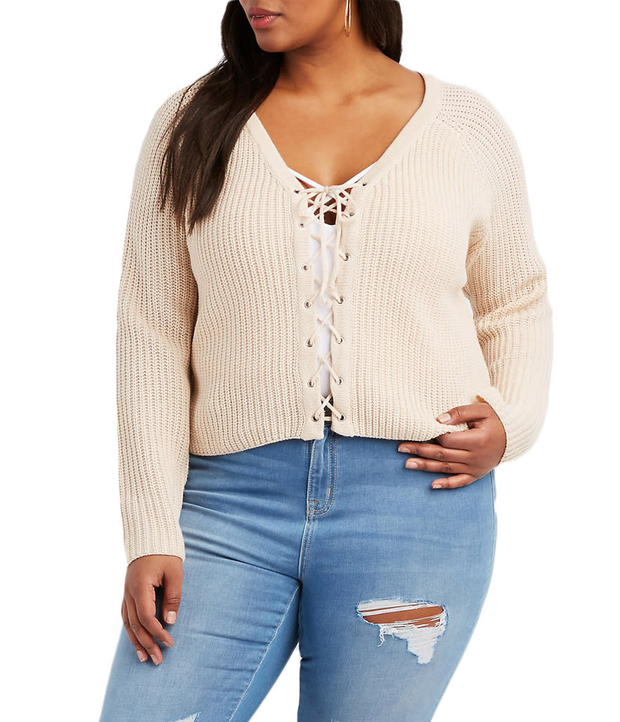 Charlotte Russe Plus Size Lace-Up Cropped Sweater