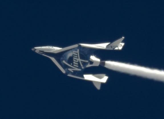 For the first time ever, oxidizer flows through SpaceShipTwo’s rocket nozzle in flight, successfully demonstrating key components of the system. The April 12, 2013 test flight was a key milestone in advance of SpaceShipTwo’s first rocket powere