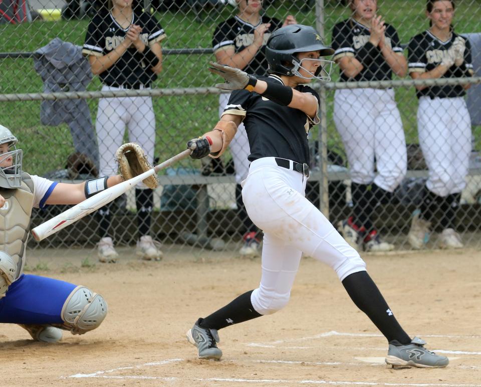 Atalyia Rijo swings for Corning in a 7-5 loss to Horseheads in the Section 4 Class AA softball championship game May 28, 2022 at the BAGSAI Complex in Binghamton.