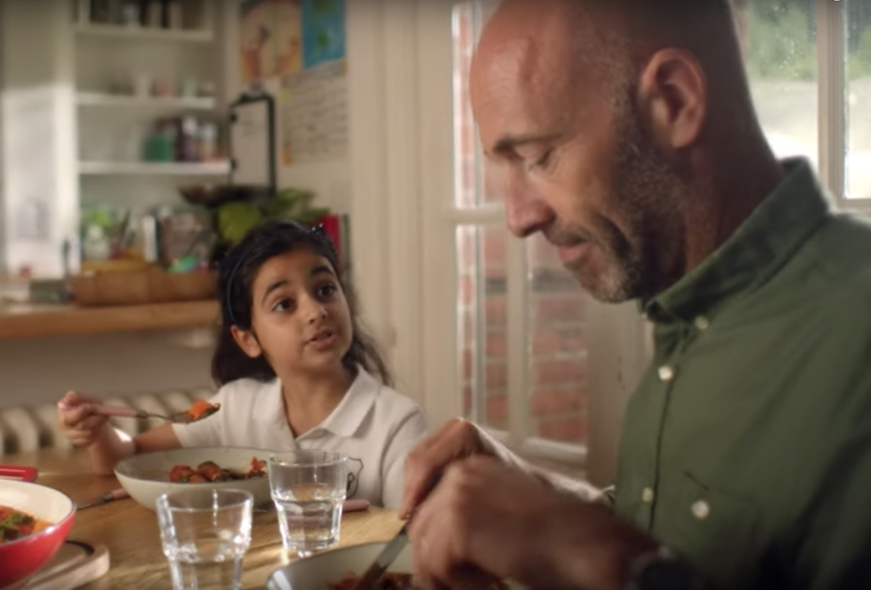 This advert featuring a father explaining why he is cooking vegetarian sausages for his daughter is 'demonising meat', according to the NFU: Screengrab/YouTube