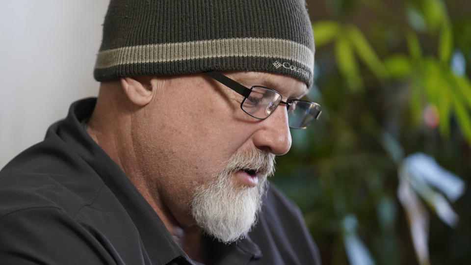 Matthew Butler, who spent 27 years in the Army, speaks during an interview on March 30, 2022, in Sandy, Utah. Butler is now one of the military veterans in several U.S. states who are helping convince conservative lawmakers to take cautious steps toward allowing the therapeutic use of hallucinogenic mushrooms and other psychedelic drugs. (AP Photo/Rick Bowmer)