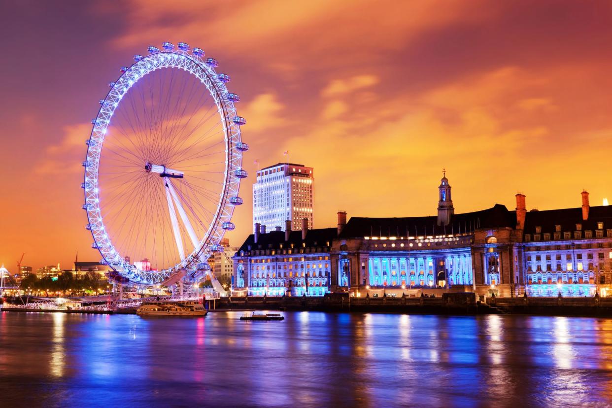 London Eye and London Skyline During Late Sunset