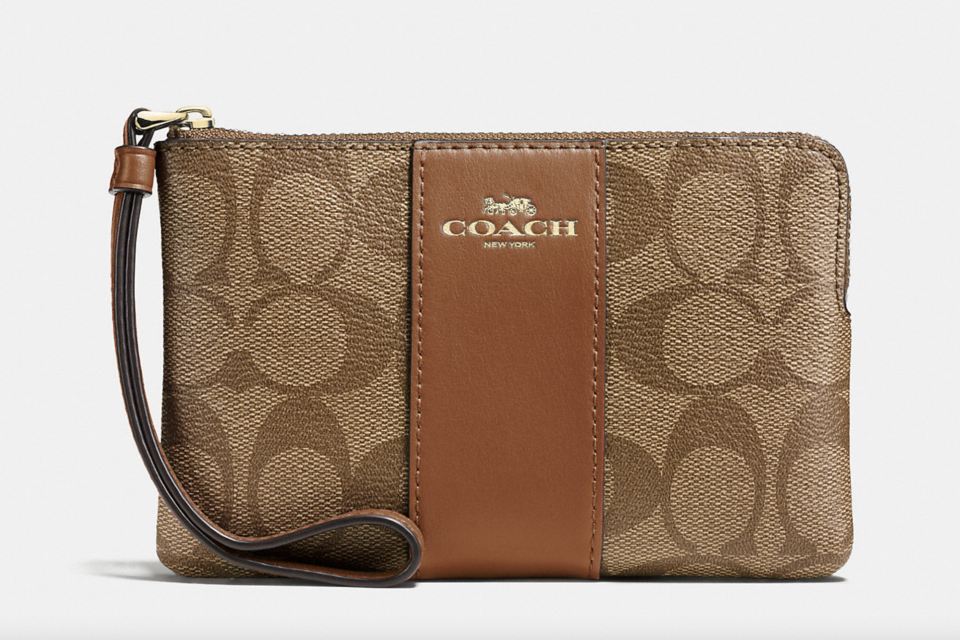 Corner Zip Wristlet coach outlet in signature cc brown print