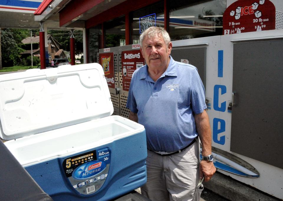 Dave Rogers stopped at a gas station in Wooster Thursday afternoon to buy ice only to find they were out. He was told that a shipment had arrived the day before and it was all gone.