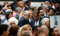 <p>Former Mayor of New York City Rudy Giuliani (C) speaks with Chris Christie, former New Jersey governor, during ceremonies marking the 17th anniversary of the September 11, 2001 attacks on the World Trade Center, at the National 9/11 Memorial and Museum in New York, Sept. 11, 2018. U.S. Ambassador to the United Nations Nikki Haley (L) is also pictured. (Photo: Brendan McDermid/Reuters) </p>