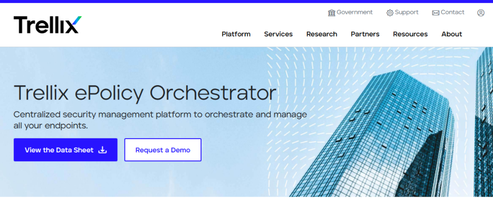  Website screenshot for Trellix ePolicy Orchestrator. 