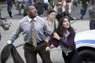 Laurence Fishburne and Rebecca Buller in Warner Bros. Pictures' "Man of Steel" - 2013