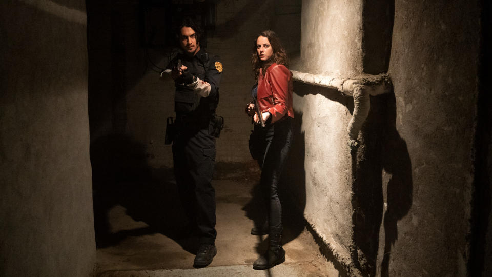 Avan Jogia as Leon S. Kennedy and Kaya Scodelario as Claire Redfield in Resident Evil: Welcome To Raccoon City. (Still: Sony Pictures)