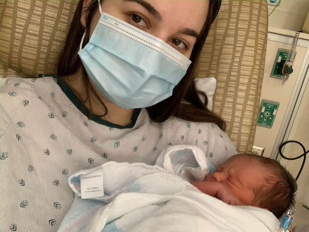 PHOTO: Alexis Evans, 24, holds her son a day after his birth in Los Angeles, June 7, 2020. She said the TikTok video made her feel like she had been an inconvenience during her childbirth. (Courtesy Alexis Evans)