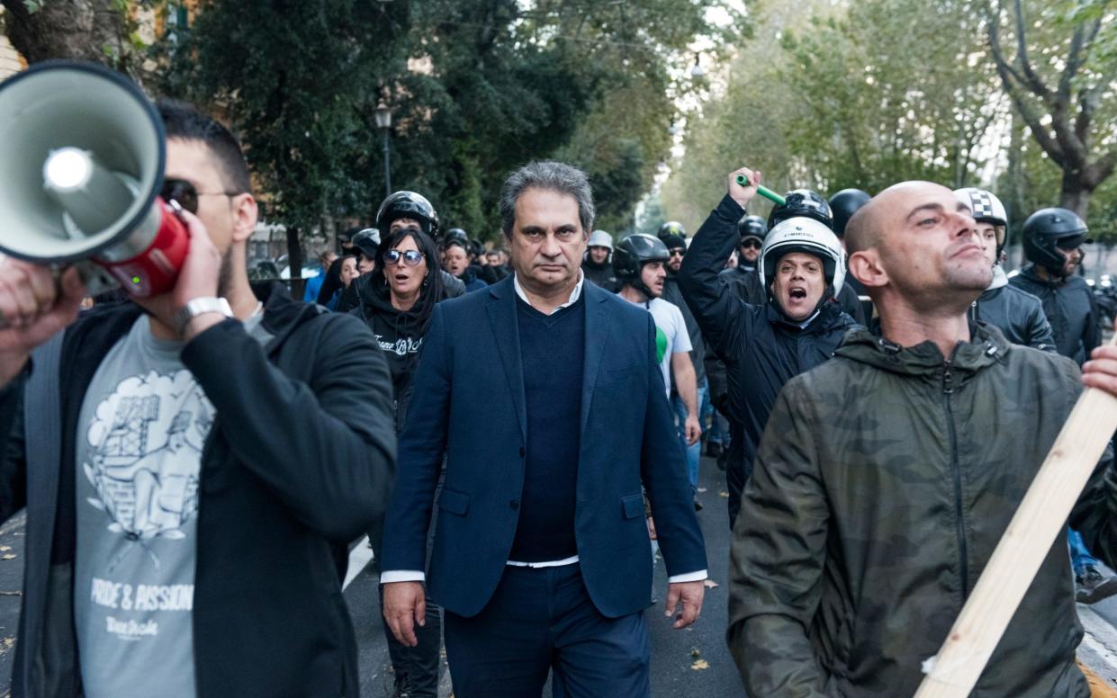 Roberto Fiore attending a far-Right demonstration in Rome in Oct 2018 - Michele Spatari/Getty