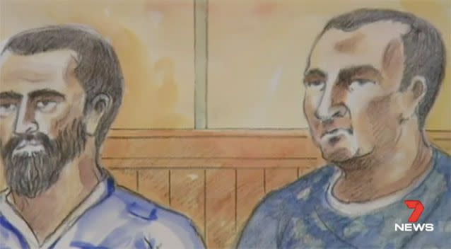 A court sketch of the two killers. Source: 7 News